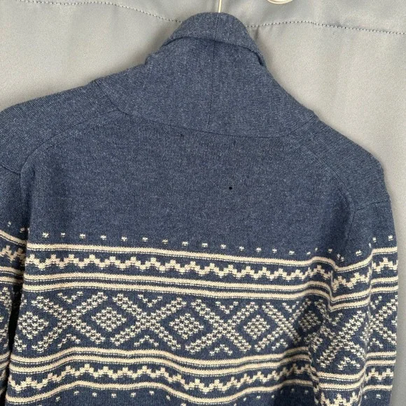 J.Crew Mens Blue Lambswool Fair Isle Shawl Collar Cardigan Sweater B3981 Small - Picture 7 of 9